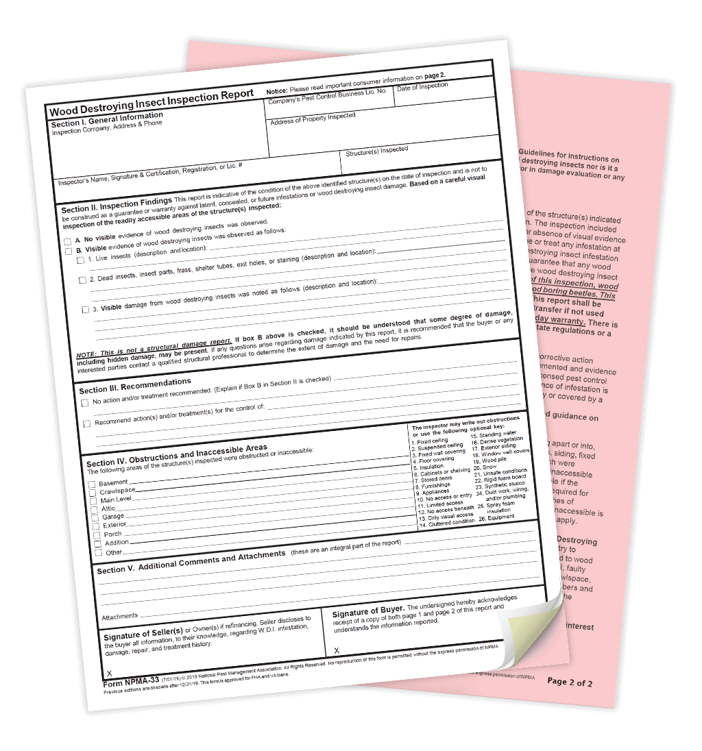 example of a WDIR real estate pest inspection report